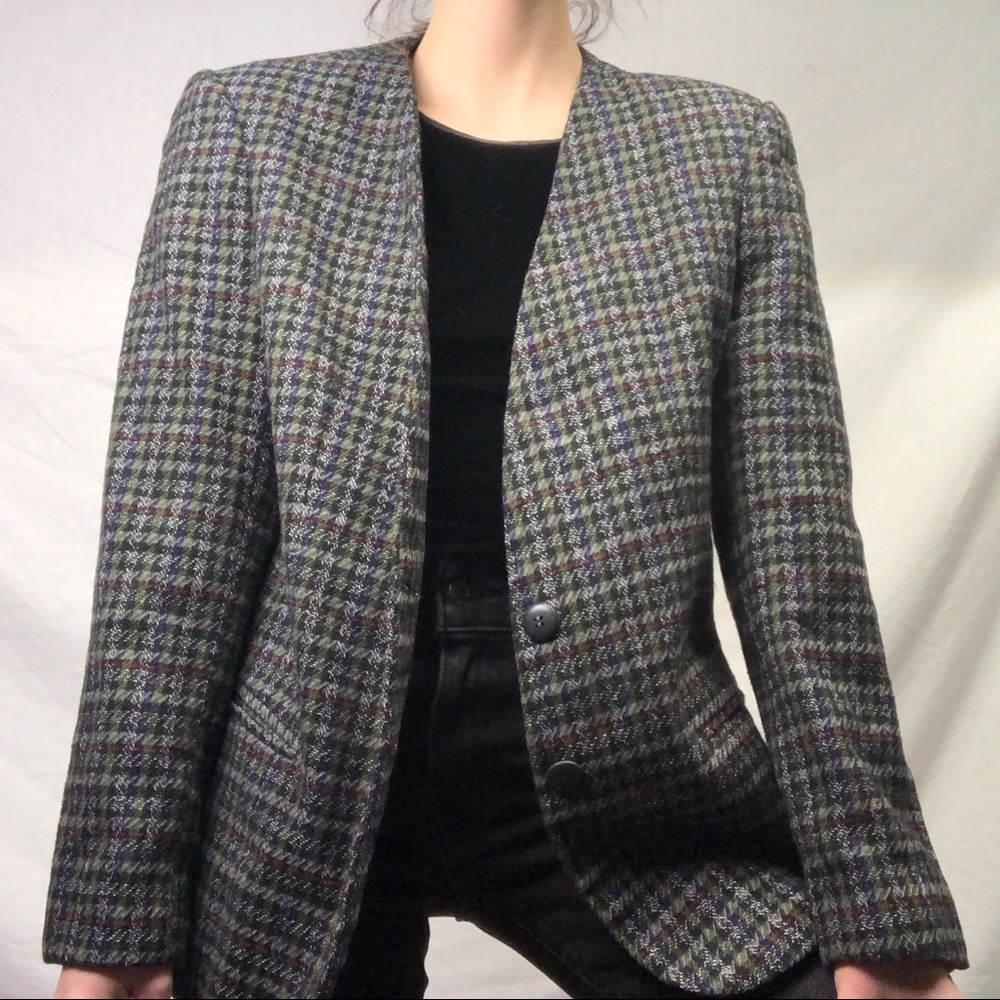 Vintage Green Earthy Toned Plaid Blazer